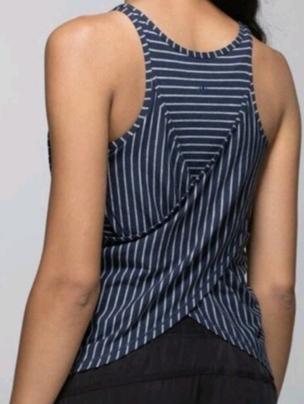 Lululemon Size 8 Vita Racer Tank Inkwell Grey Stripe Pima Cotton Crossback Navy